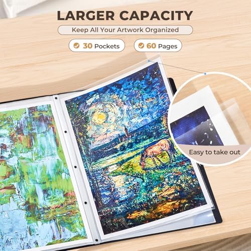 JoyCat 18 x 24 Art Portfolio Binder, 30 Pockets Display 60 Pages, Black - Image 3