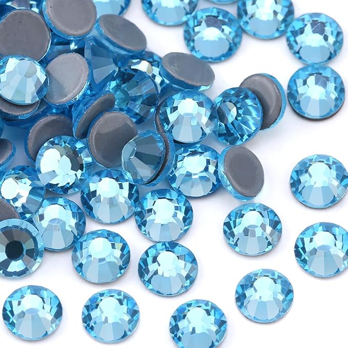 Jollin Hotfix Rhinestones Flatback Crystal Gems 6.4mm SS30, Aquamarine | 288pcs Hot Fix Crystals Glass Rhinestones for Bedazzling, Crafting, Clothes, Shoes & Accessories DIY Decoration by Jollin