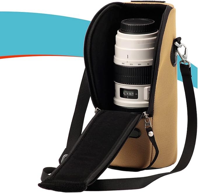 Camera Lens Pouch, Shockproof Nylon Large DSLR Camera Lens Case with Shoulder Strap for Outdoor - Image 2