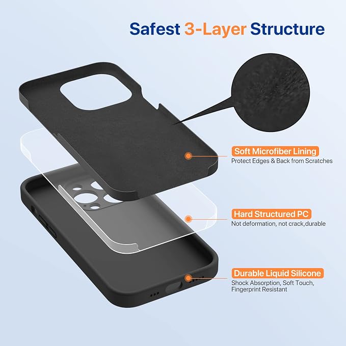 Miracase Silicone for iPhone 14 Pro Case, Black | Soft Anti-Scratch Microfiber Lining, Premium Silicone Cover Shockproof Drop Protection Phone Case for 14 Pro - Image 5
