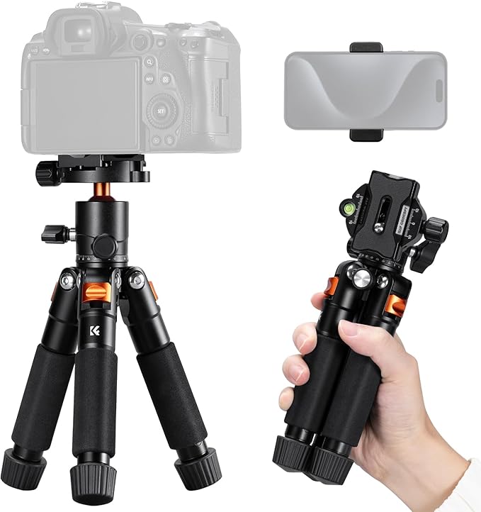K&F CONCEPT 21.6'' Mini Desk Tripod. | Ball Head, Load up to 13.22 lbs/6 KG, 1/4 inch Quick Shoe Plate, Phone Holder, For DSLR Camera Phone. S225A0+BH-25L by KFCONCEPT