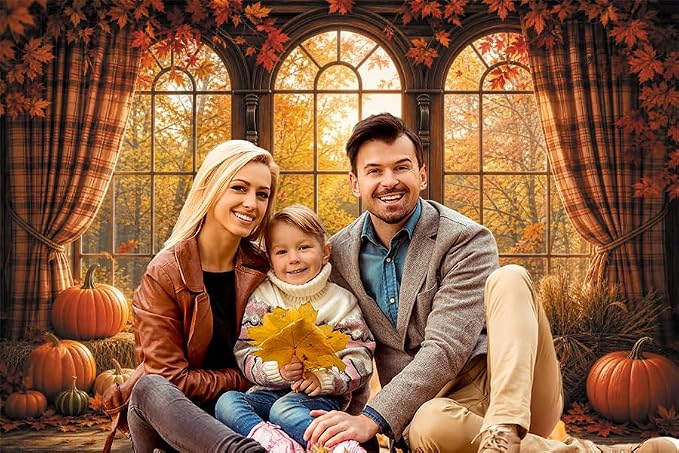 Autumn Fall Window Backdrop 8x6ft Rustic Wooden Arched Window with Pumpkin Maple Leaves Thanksgiving Harvest Photo Background for Party Decor Portrait Photography Booth Props Vinyl - Image 6