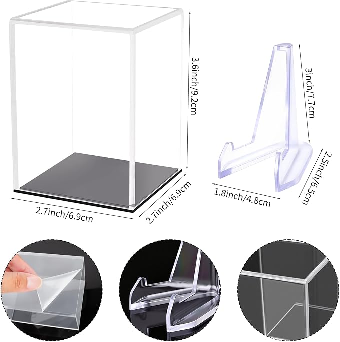 Clear Acrylic Championship Ring Display Case with Black Base, Memorabilia Stand Cube Holder, Dust Protective Transparent Storage Box for Single Rings Souvenir Ring Collections - Image 2
