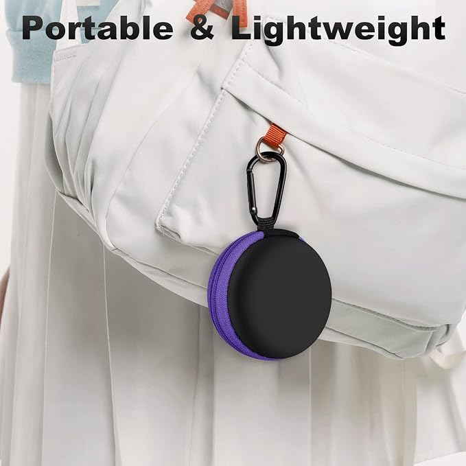 2Pack Round Earbud Case Portable EVA Carrying Case Storage Bag Cell Phone Accessories Organizer with Carabiner for Earphone, Earbud, Earpieces, SD Memory Card, Camera Chips, Black/Purple - Image 7