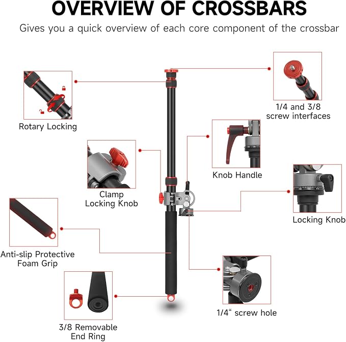 AMBITFUL 56.5" Tripod Extension Boom Arm Aluminum Heavy-Duty Stand Arm | 18.3"-56.5" Adjustable Tripod Boom Arm with Sandbag 360° Rotatable Overhead Photography Arm for Camera, 22lbs Load Capacity - Image 6