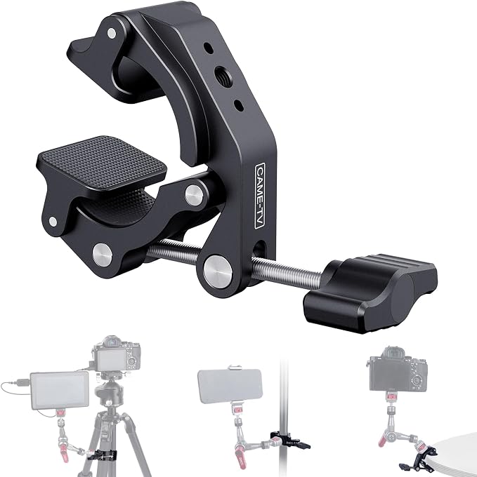 Came-TV Universal 18-50mm Camera Clamp Mount for Insta360/GoPr0, Heavy-Duty Aluminum Alloy with 1/4" & 3/8" Threads, Motorcycle Mirror/Car Headrest Rod Clamp for Camera/LED Light/Microphone - 61012 by Came-TV