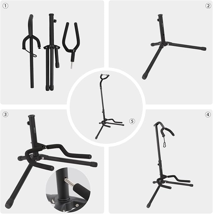 Amazon Basics Height Adjustable Foldable Guitar Stand with Secure Support, Padded Non-Slip Floor Stand for Acoustic, Electric, Bass and Banjos, Portable Display Stand, Black - Image 7