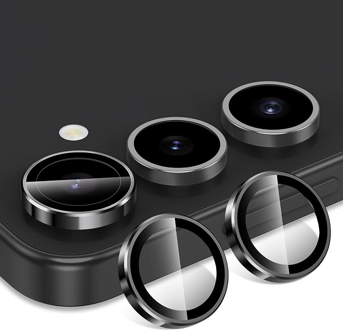 for Samsung Galaxy S24 Camera Lens Protector, Individual Metal Ring Tempered Glass Lens Cover, [Strong Adsorption] Scratch Resistant Ultra-Thin HD Clear Lens Cover, 1 Set-Black Ring - Image 2