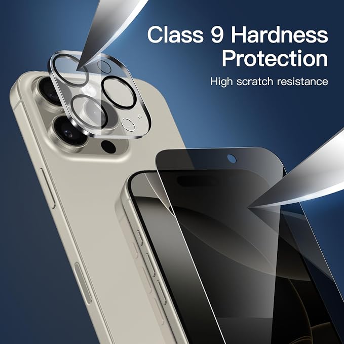 NEW'C 3x Privacy for iPhone 16 Pro Max Screen Protector (6.9 inches)+ 3x Camera Lens Protector, Sensor Protection, Case Friendly Tempered Glass Film + Dust Plug - Easy installation tool included - Image 6
