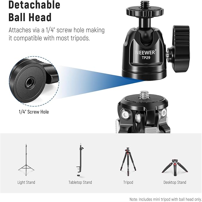 NEEWER Mini Metal Table Tripod with 360° Ball Head, TP29 | Support Vertical Recording and Handle, Portable Travel Tripod. 1/4" Screw for Camera Mobile Phone Action Cam, Max. Load 3 kg - Image 7