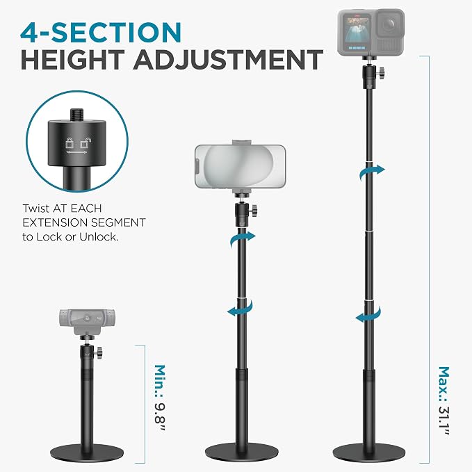 InnoGear Webcam Stand, Telescopic Mount Vlogging Stick with Phone Holder | for Logitech Webcam C922 C930e C920S C920 C615 C960 C920x BRIO 4K NexiGo N60 Eye-Level Framing, Rock-Solid Stability - Image 2