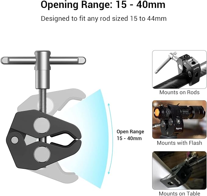 SMALLRIG Super Clamp w/ 1/4" and 3/8" Thread and 5.8 Inches Adjustable Friction Power Articulating Magic Arm with 1/4" Thread Screw for LCD Monitor/LED Lights - KBUM2730 (Pack of 2) - Image 5