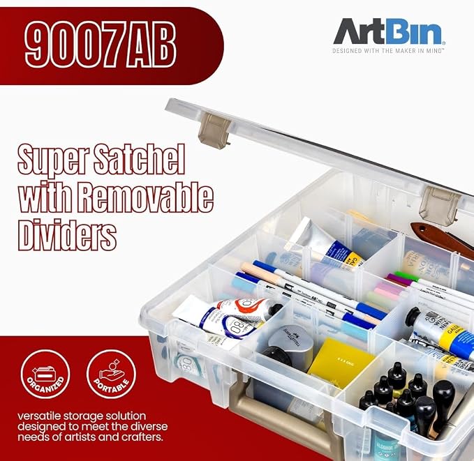 ArtBin 9007AB Super Satchel with Removable Dividers, Portable Art & Craft Organizer with Handle, [1] Plastic Storage Case, Clear | Up to 12 Removable Dividers, 15.25 x 14 x 3.5 Inches, Secure Latches, Carry Handle, Stackable Polypropylene - Image 3