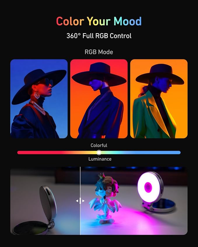 TELESIN 4-in-1 RGB Selfie Light with Mirror for Phone | 4 in 1 Magnetic RGB Light with Makeup Mirror and Phone Stand, Rechargeable Clip-On Light for TikTok, Vlog, Selfie, Makeup - Image 3