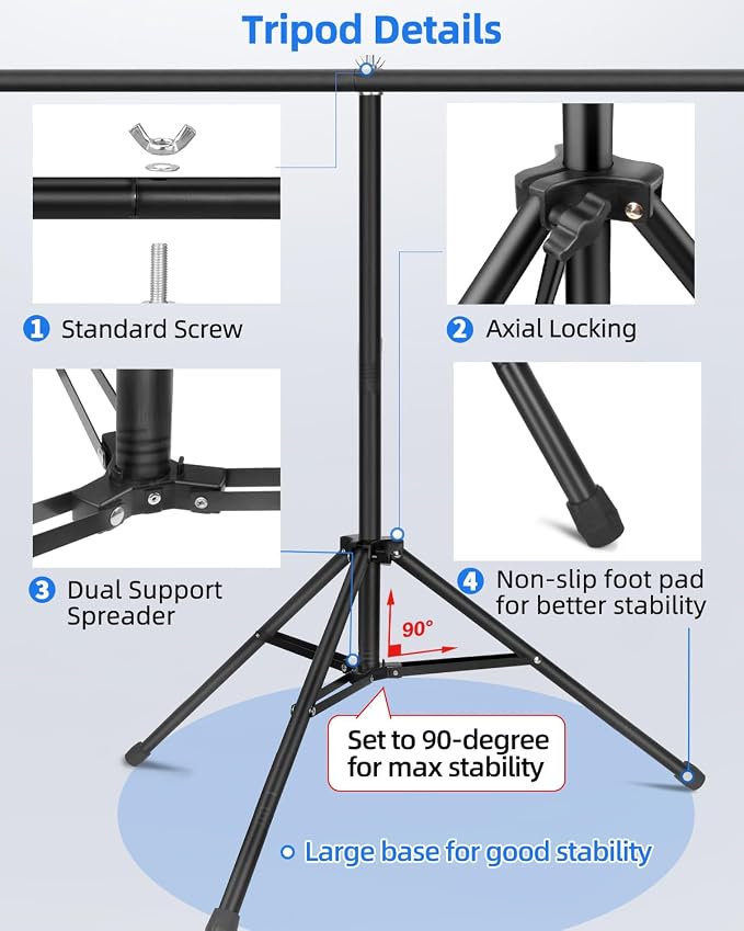 Hemmotop T Shape Backdrop Stand 8x7.5ft(HxW) Portable | Threaded Connection, Same Pipe Size, Extra Sturdy, with 5 Clips and Carry Bag, for Birthday, Baby Shower Party, Photoshoot - Image 5