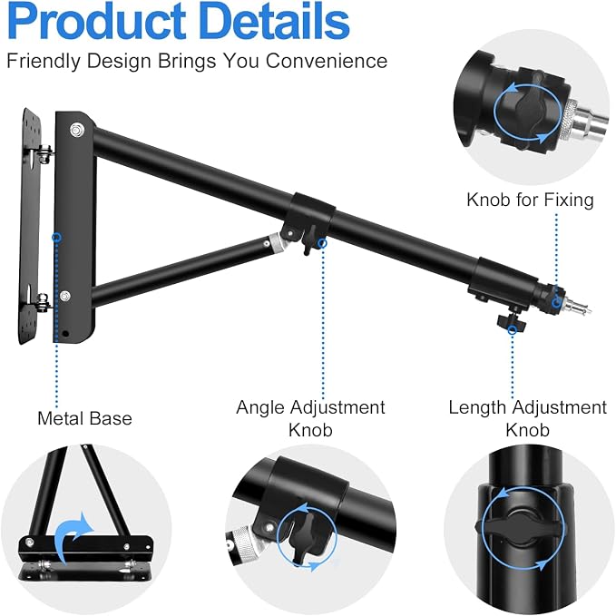 EMART Ring Light Wall Mount Boom Arm, Adjustable 51in/130cm Mounted Overhead Stand, 180°Rotation Heavy Duty Triangle Bracket Mounting Bar for Camera, Photography Lighting, Barber Led Lamp - Image 3