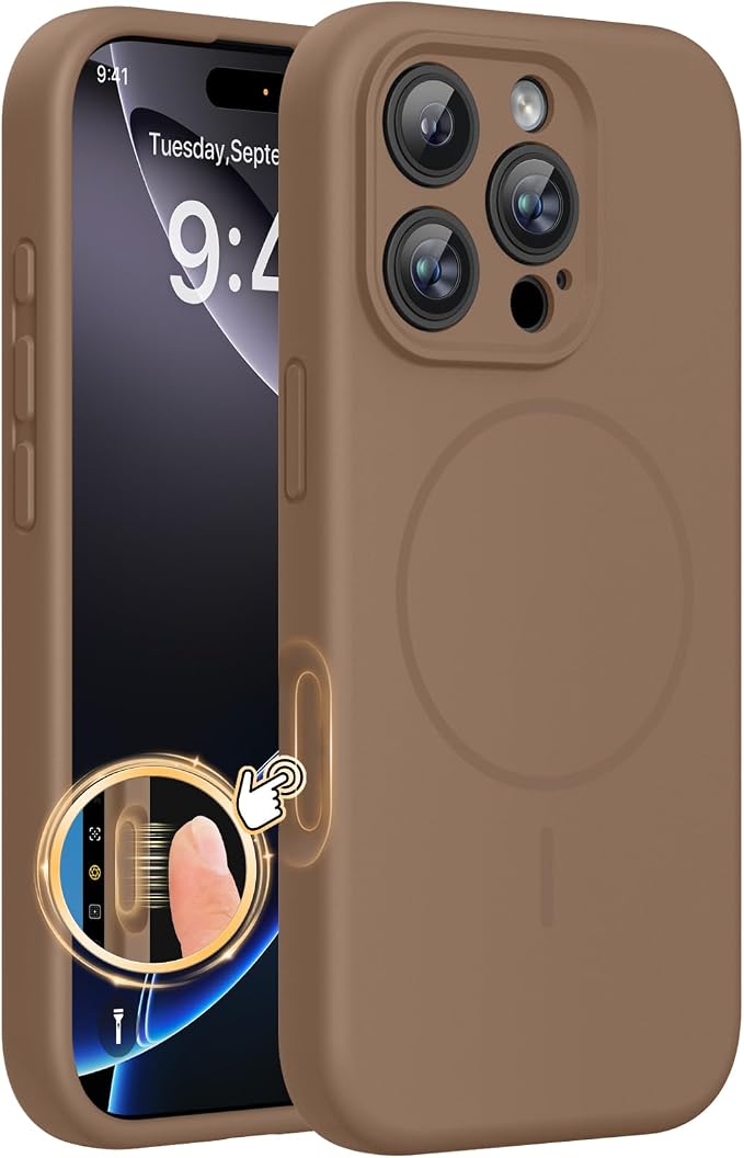 miracase Magnetic for iPhone 16 Pro Case, [Soft Anti-Scratch Microfiber Lining], Compatible with MagSafe, Liquid Silicone Case Shockproof Drop Protection Phone Case for 16 Pro,Chocolate | Compatible with MagSafe, Soft Microfiber Lining, Liquid Silicone... by Miracase