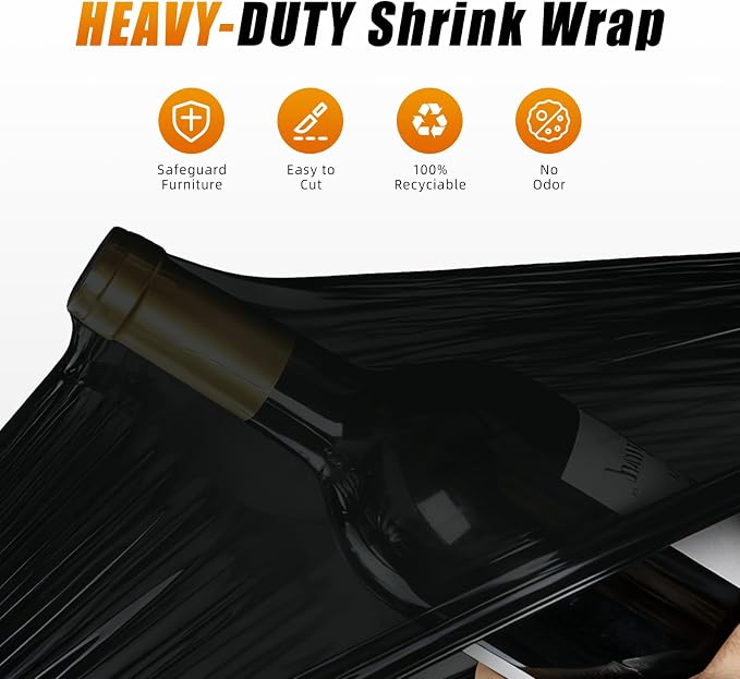 Black Stretch Film Shrink Wrap for Moving Supplies (5inch, 2 Pack) x 1000ft, Industrial Strength Plastic Wrap Stretch Roll for Pallet Wrapping Shipping Moving Boxes Storage Furniture with Handles - Image 3