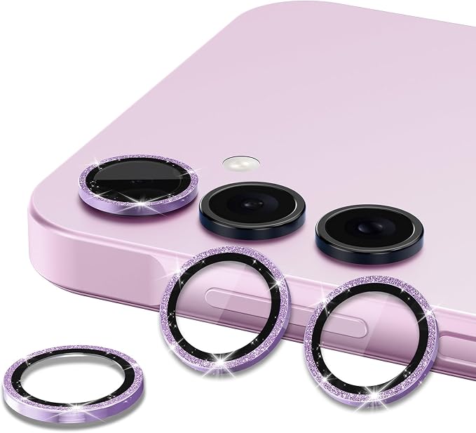 for Samsung Galaxy A35 5G Camera Lens Protector, Individual Metal Ring Tempered Glass Lens Cover, [Strong Adsorption] Scratch Resistant Ultra-Thin HD Clear Lens Cover, 1 Set-Purple Sparkly - Image 2