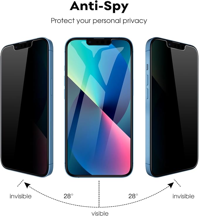 JETech Privacy Screen Protector for iPhone 13, 2+2 Pack | Anti-Spy Tempered Glass, with Camera Lens Protector, Easy Installation Tool - Image 3