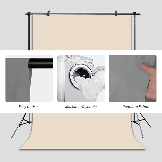 Beige Photo Backdrop for Photoshoot Solid Color Background 6x9 ft | Cream Photography Photobooth Curtain for Headshot, Homestudio, Portrait, Video, Meeting, Easy to Install, Washable Fabric - Image 6