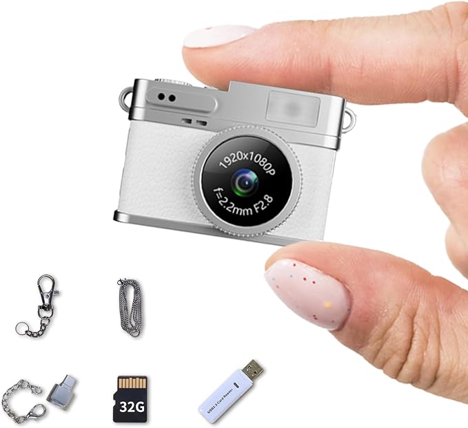 LKT 1080P Mini Keychain Camera with 32GB Card & OTG Adapter, Portable Pocket Digital Camera with Retro Filters & Screen, Tiny HD Camcorder for Phone Transfer, Travel, Kids, and Gifts by LOOKINGTECHNOLOGY