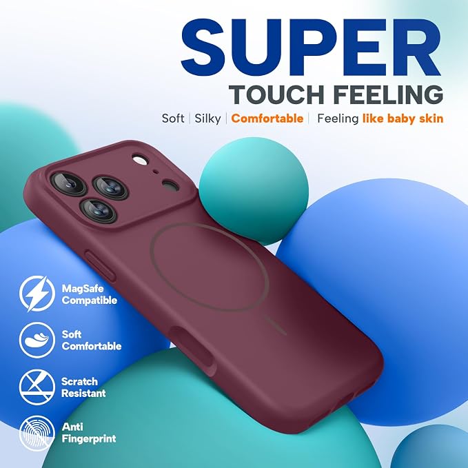 Miracase Magnetic for iPhone 17 Pro Case, Silicone, Wine Red | Compatible with MagSafe, Soft Microfiber Lining,Shockproof Drop Protection Phone Case for 17 Pro - Image 6