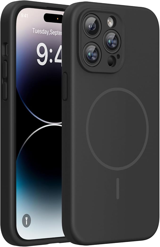 miracase Magnetic for iPhone 14 Pro Max Case, [Soft Anti-Scratch Microfiber Lining], Compatible with MagSafe, Silicone Shockproof Protection Phone Case for iPhone 14 Pro Max,Black by Miracase