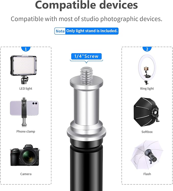 Neewer Photography Light Stand, 3-6.6ft/92-200cm Adjustable Sturdy Tripod Stand for Reflectors, Softboxes, Lights, Umbrellas, Load Capacity: 17.6lb/8kg | Sturdy Tripod Stand for Reflectors, Softboxes, Lights, Umbrellas, Load Capacity: 17.6lb/8kg - Image 6