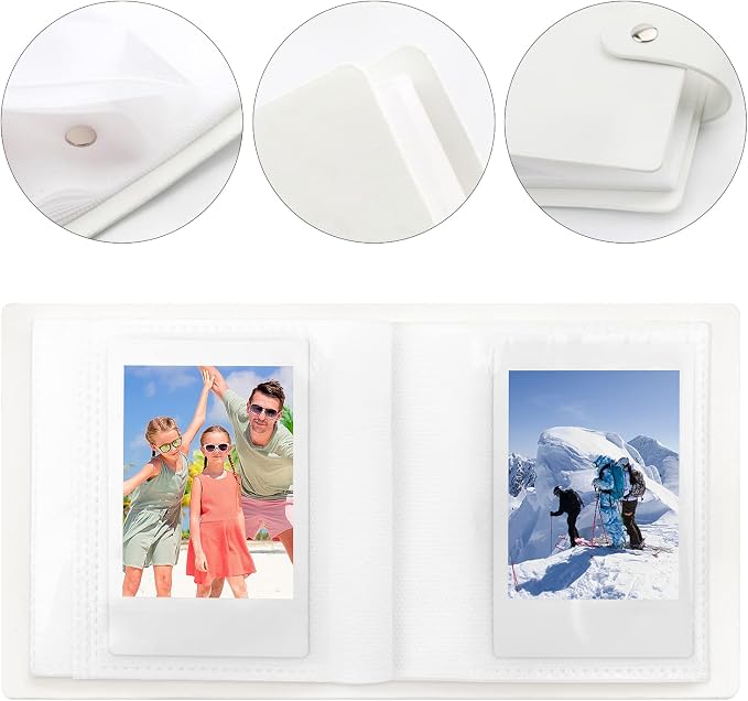 Ruibytree 52 Pockets Small 2x3 Photo Album for Instax Mini, White, 1 Pack | Pocket-Size, PU Leather Cover, Snap Closure, Acid-Free Pages, Fits Polaroid 2x3 Photos, Kodak Mini Prints & ZINK Photos - Image 3
