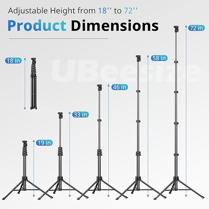 UBeesize 72" Phone Tripod & Selfie Stick, Camera Tripod Stand with Wireless Remote and Phone Holder,Compatible with iPhone Android, Perfect for Selfies/Video Recording/Live Streaming Black - Image 2