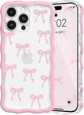 QLTYPRI for iPhone 12 Pro Pink Bow Case, Clear Cute Pink Ribbon Bow Phone Case Curly Wavy Aesthetic Phone Cover, Soft Slim Transparent TPU Shockproof Protective Cover for Women Girls - Ribbon Bow by QLTYPRI