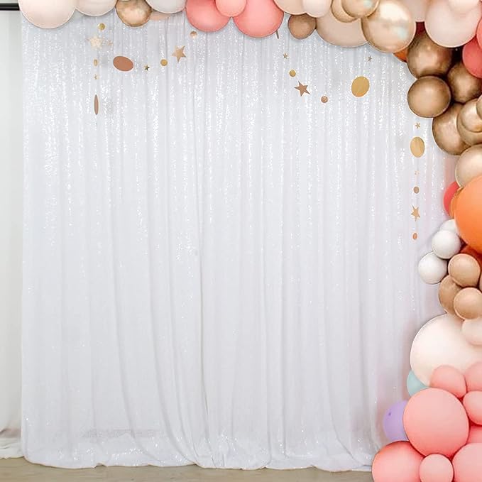 Poise3EHome 8FT x 8FT White Sequin Photography Backdrop Curtain for Party Decoration, White - Image 3
