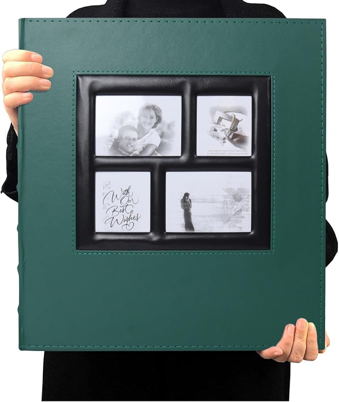 RECUTMS Photo Album 4x6 600 Photos Leather Family Picture Albums Dark Green | Large Capacity, Black Pages, Horizontal and Vertical Pockets, Big Photobook for Wedding, DIY Front Window, Baby Memory Book by RECUTMS