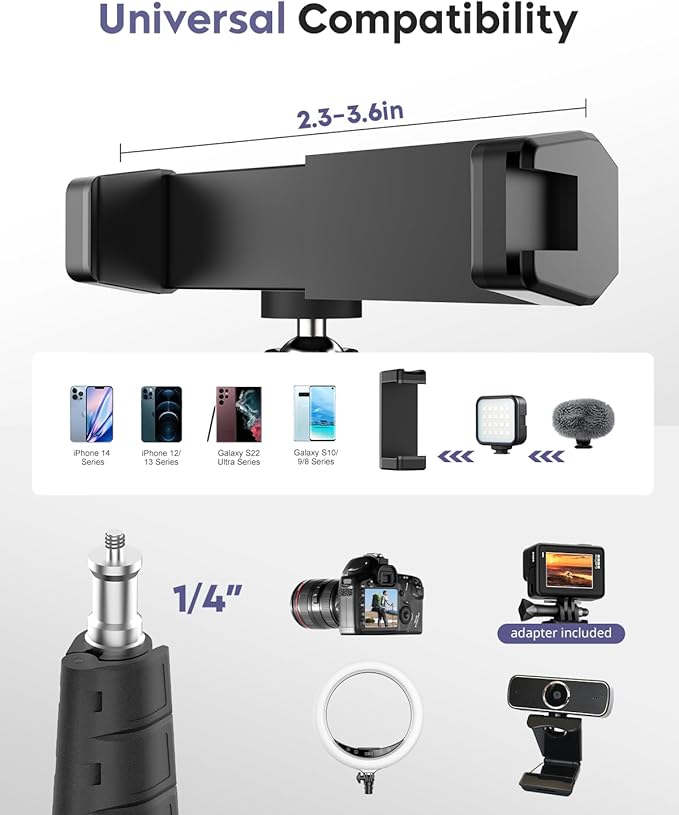 Aureday Phone Tripod, 92" Cell Phone Stand with 15" Gooseneck, Remote and Phone Holder, Overhead & Selfie Stick for Recording/Watching/Vlog, Compatible with iPhone Android (Pack of 2) - Image 3