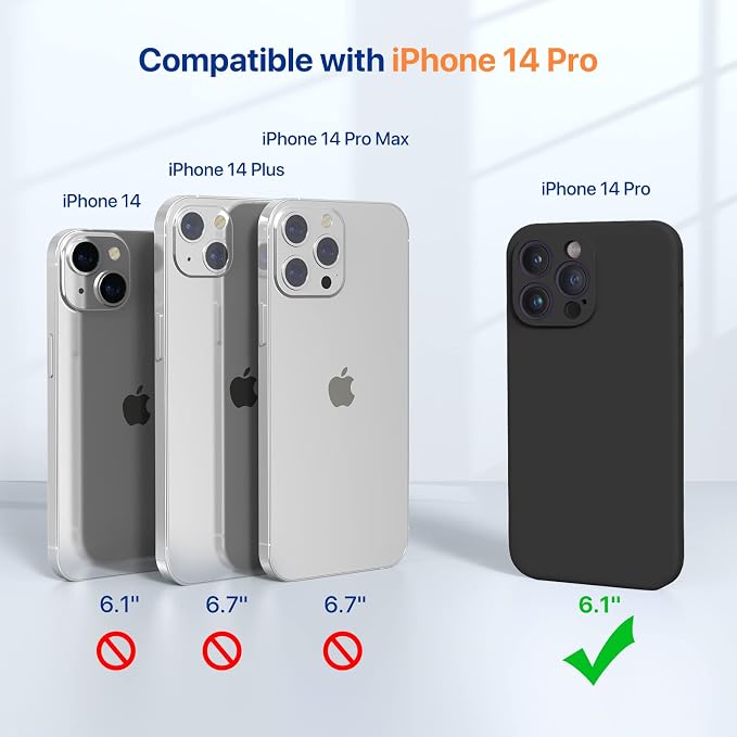 Miracase Silicone for iPhone 14 Pro Case, Black | Soft Anti-Scratch Microfiber Lining, Premium Silicone Cover Shockproof Drop Protection Phone Case for 14 Pro - Image 2