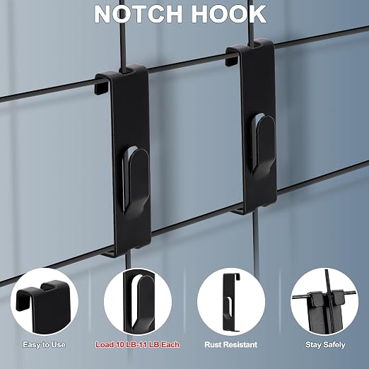 20 Pcs Grid Hooks for Wall, Metal Gridwall Picture Hooks for Display Panels | Gridwall Shelf Accessories Hanger Hooks, Slat Notch Hooks for Art, Clothes, Painting, Photography, Canvas Display Black - Image 3