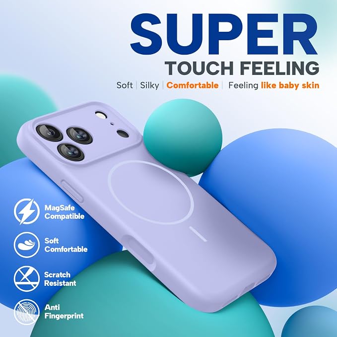 Miracase Magnetic for iPhone 17 Pro Case, Silicone, Light Purple | Compatible with MagSafe, Soft Microfiber Lining,Shockproof Drop Protection Phone Case for 17 Pro - Image 6