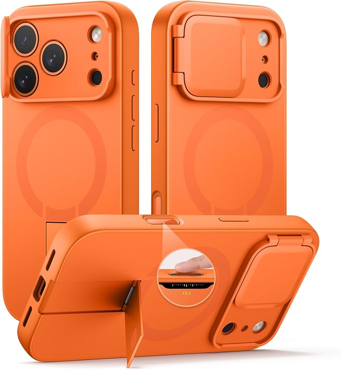 SURITCH for iPhone 17 Pro Max Case with Camera Control Cover, Camera Cover and Adjustable Kickstand, Compatible with MagSafe, Shockproof Bumper Protective Cases 6.9 Inch, Orange by SURITCH