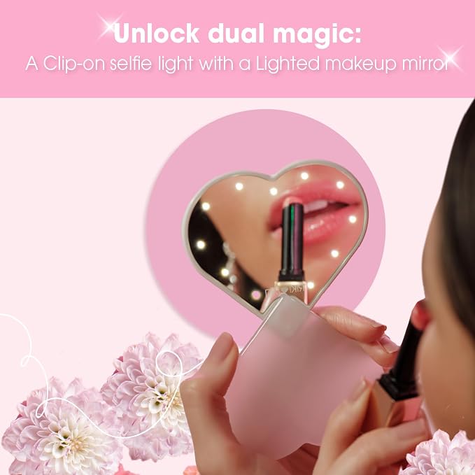 Sweetheart Clip-On LED Makeup Mirror & Selfie Light - Portable Phone Light Clip for Perfect Selfies & Makeup Tutorials | Three-Stage Dimming, Rechargeable - Image 3