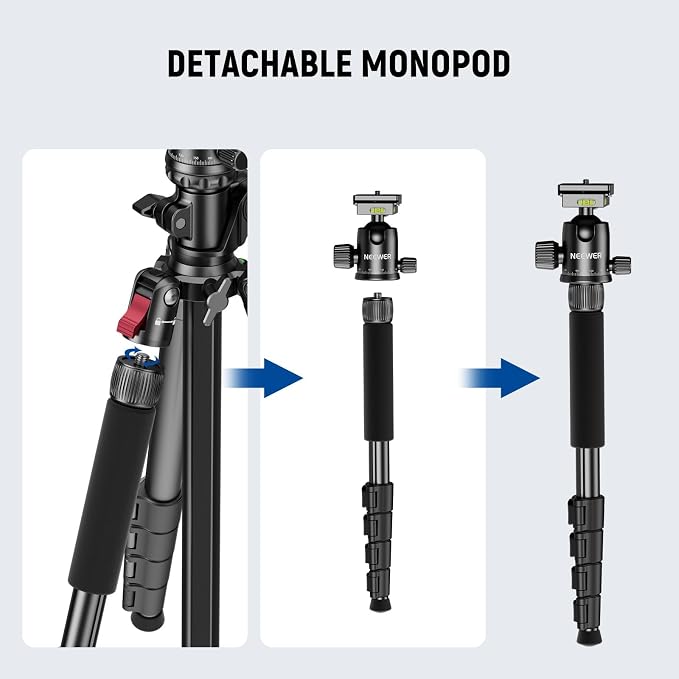 NEEWER Basics 64.5" Horizontal Overhead Tripod Monopod for Dual Camera Aluminum Travel DSLR Camcorder Stand with Cell Phone Holder Compatible with iPhone for Video Recording, 22lb/10kg Load, TP66 - Image 4