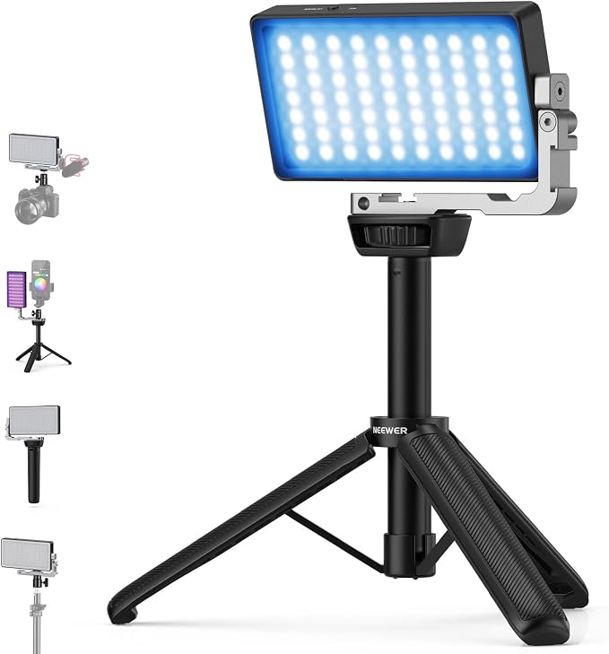 NEEWER 12W RGB Video Light, On Camera LED Panel Key Lighting for Streaming Selfie, 2500K-10000K CRI97+ App/2.4G Control 4300mAh Battery Desk Tripod Stand for Vlogging Video Recording Podcast, SL90 by Neewer
