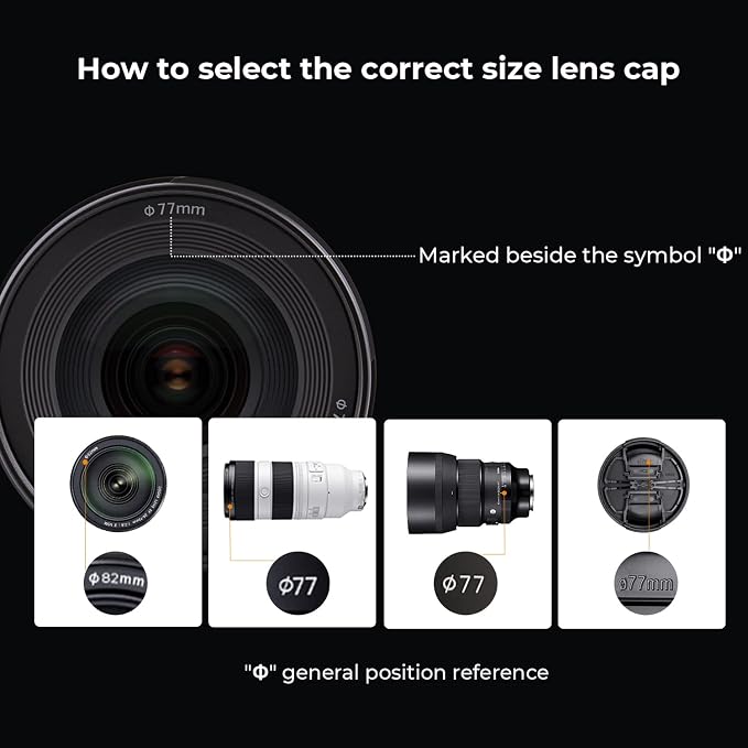 K&F CONCEPT 55mm Lens Cap, 9-in-1 Center Pinch Lens Cover + Anti-Loss | Keeper Leash + Microfiber Cleaning Cloth Kits Compatible with Nikon, Canon, Sony, Fujifilm Camera Lenses - Image 2
