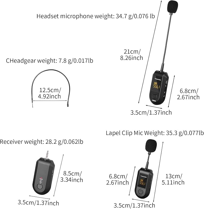 Depusheng 2.4G Wireless Microphone Headset,Lavalier and Handheld Mic 160ft Range,with 1/8''&1/4'' Plug for PA System,Voice Amplifier - Image 9