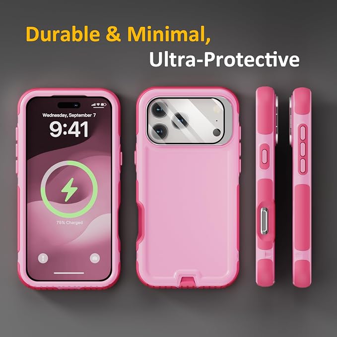 Follaroma Magnetic for iPhone 17 Pro Case with Camera Cover Stand,Pink,6.3" | Built-in Glass Camera Cover Stand,Compatible with MagSafe,Heavy Duty Shockproof Protective,Military-Grade Anti-DropDual Case - Image 8