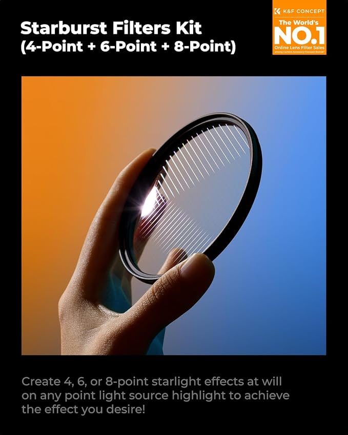 K&F CONCEPT 58mm Star Filters Kit 3pcs 4+6+8 Points Starburst Filters Set | 18 Layer Coating Ultra Slim Optical Glass Camera Lens Filter with 3 Cleaning Cloth Nano-K Series FS306 - Image 2