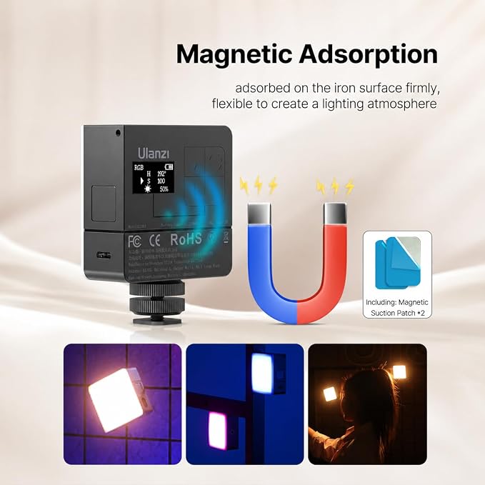 ULANZI VL49 Pro RGB Video Light, Mini Rechargeable LED Camera 360° Full Color Portable,2500-9000K Dimmable LED Panel Lamp w LCD Display,Photography Lighting Support Magnetic Attraction - Image 8
