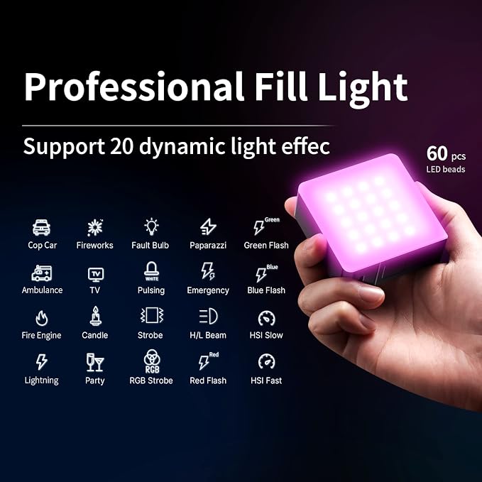 ULANZI VL49 Pro RGB Video Light, Mini Rechargeable LED Camera 360° Full Color Portable,2500-9000K Dimmable LED Panel Lamp w LCD Display,Photography Lighting Support Magnetic Attraction - Image 4