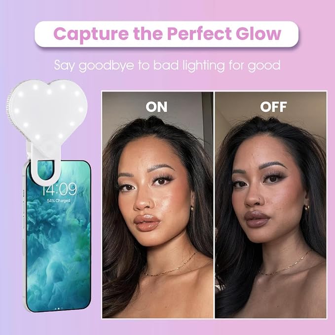 Riki Sweetheart Clip-On LED Makeup Mirror and Selfie Light, Rechargeable with Long-Lasting Battery, CRI 95+ for Phone, Laptop, and iPad, Film for TikTok, Instagram (Hot Pink) - Image 2