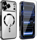 Magnetic Glossy Case for iPhone 17 Pro,iPhone 17Pro Phone Case Slim Clear Luxury with Screen Protector & Camera Protector [Compatible with MagSafe], Shockproof Cover for iPhone Pro 17-Black by Unknown